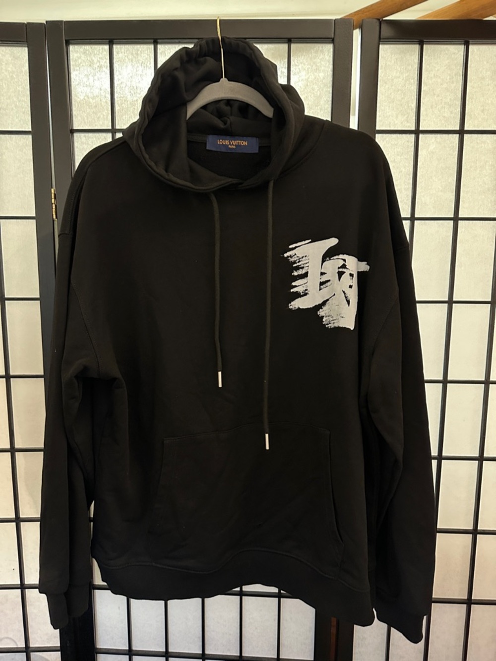 Louis Vuitton Black Hoodie with White Brush Graphic